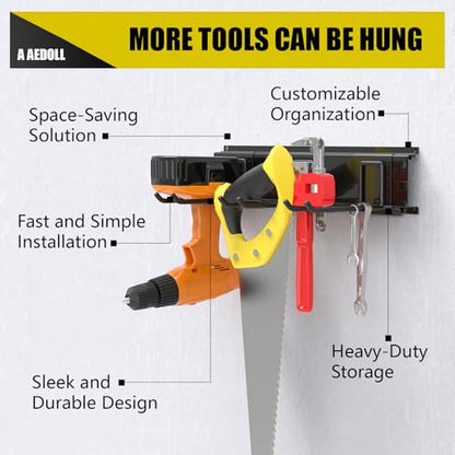 49.5" Garage Tool Organizer Wall Mount, 500lbs Tool Storage Organizer with Adjustable Sliding Hooks, Heavy Duty & Anti-Rust Garden Tools Storage Rack for Hanging Rake Broom/Mower/Snowboard - size: 49.5inch