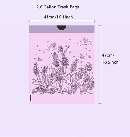 100pcs 2.6 Gallon Small Trash Bags Tearing-Free Drawstring for Bathroom Office Home Bedroom Trash Can with Purple Lavender Printed Garbage Basket Bags (2.6 Gallon Purple, 100 Count) - size: 1 Count (Pack of 100)