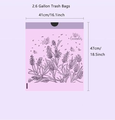 2.6 Gallon Small Trash Bags 150pcs Tearing-Free Drawstring for Bathroom Office Home Bedroom Trash Can with Purple Lavender Printed Garbage Basket Bags (2.6 Gallon Purple, 150 Count) - size: 1 Count (Pack of 150)
