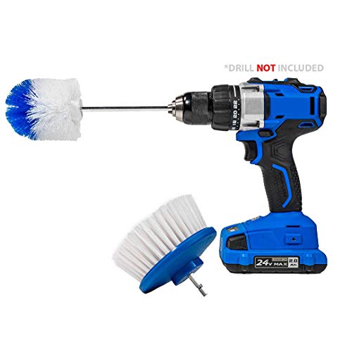RotoScrub Drill-Powered Cleaning Brushes - 2-Brush Drill Accessory Combo Kit - color: White/Blue, size: Multi-Kit - 2 Piece Set
