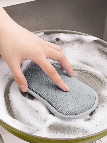 1 Pack Daul-Sided Kitchen Sponges, Non-Scratch, Reusable Microfiber Dish Scrubbers for Pots, Pans, and Non-Stick Cookware, Heavy Duty Cleaning Sponge Pads for Home Use