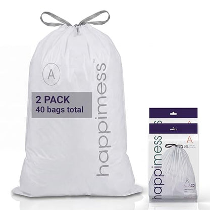 happimess 8 Gallon (30L) Drawstring Trash Bags, Unscented, Clear, Heavy Duty LDPE Liners for Kitchen and Household, Custom Fit, 40 Count (2 Packs of 20 Liners) HPM3000A-C-2SET - color: Clear, size: 40 Count (Pack of 1)