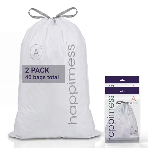 happimess 8 Gallon (30L) Drawstring Trash Bags, Unscented, Clear, Heavy Duty LDPE Liners for Kitchen and Household, Custom Fit, 40 Count (2 Packs of 20 Liners) HPM3000A-C-2SET - color: Clear, size: 40 Count (Pack of 1)