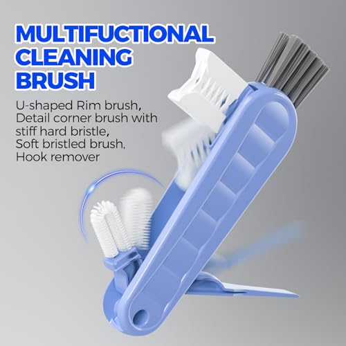 6 Pack Holikme 4 in 1 Cup Lid Cleaning Brush Set with 3 Straws, Multifunctional Bottle Brush, Silicone Cup Lid Gap Cleaner, Bristle Crevice Cleaning Brush, Blue & Yellow & Red - color: Blue & Yellow & Red