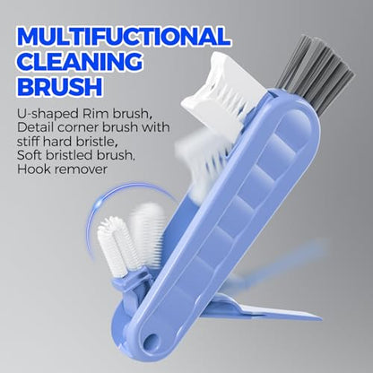 6 Pack Holikme 4 in 1 Cup Lid Cleaning Brush Set with 3 Straws, Multifunctional Bottle Brush, Silicone Cup Lid Gap Cleaner, Bristle Crevice Cleaning Brush, Blue & Yellow & Red - color: Blue & Yellow & Red