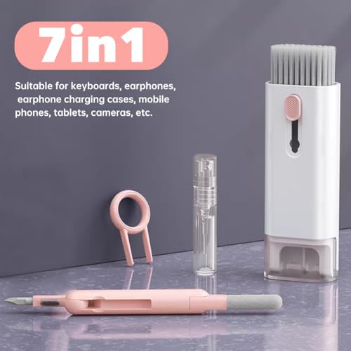 7 in 1 Laptop Cleaning Kit Keyboard Cleaner,Computer Screen Cleaning Brush Tool,Computer Cleaning Tools Kit Corner Gap Duster Keycap Puller(Pink)