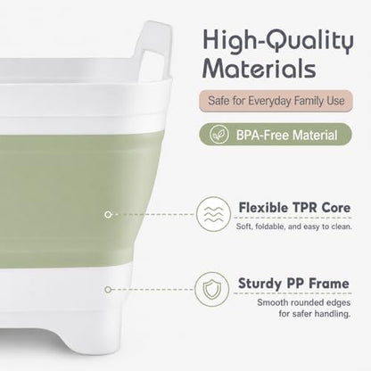 2.4 Gal(9L) Collapsible Dish Basin with Drain Plug, Space Saving Outdoor Multiuse Foldable Sink Tub, Dishpan, Kitchen Storage Tray for Camping, Vegetable Washing, RV (Green) - color: Green