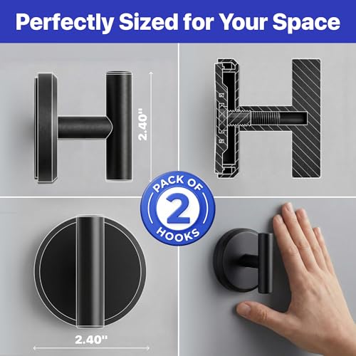 HOME SO Suction Cup Hooks for Shower & Bathroom Towel Holder 2-Pack – Suction Cups Hooks for Hanging Towels, Robes, & Coats - Tiles, Glass Door or Mirror – Shower Hooks & Towel Hooks - Black T-Shape - style: Matte Black