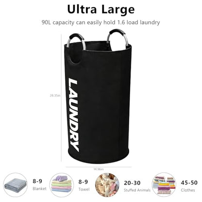 A large 90 liter laundry basket that can be folded for easy carrying. Suitable for bathrooms, laundry rooms, and travel (black) - color: black