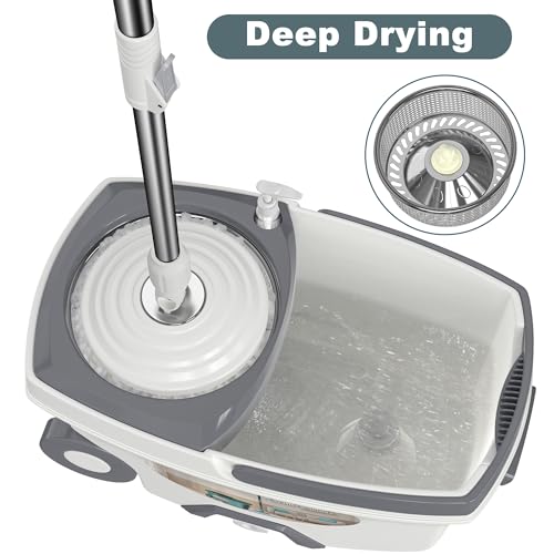 Mop and Bucket with Wringer Set,Spin Mop and Bucket System, Mops for Floor Cleaning,Household Supplies Tools with 6 Replacement Refills,61" Extended Handle for Household Hardwood Floor - White - size: White Mop Bucket + 6 Mop Heads