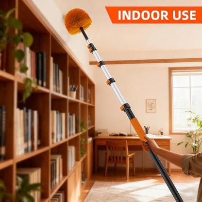 18 FT Cobweb Duster with 3-12 FT Telescoping Pole, Dual Action Flip-Lock & Screw Fixing Design, Washable Reusable Duster for High Ceilings, Fans & Home Cleaning - size: 3-12FT