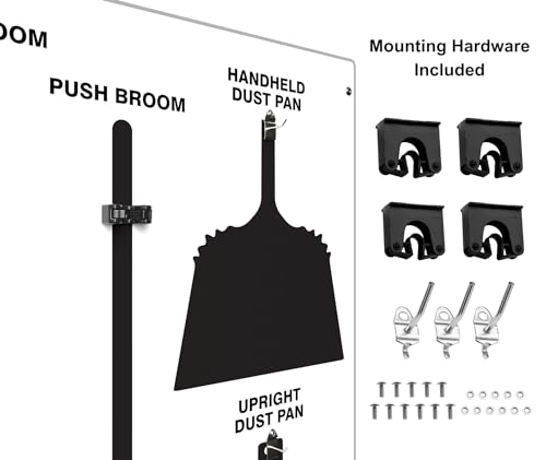 Clean & Sweep 5S Shadow Board/Wall Mount Broom Holder, 68" x 30" Board, 5S Cleaning Station - Board Only, Tools Sold Separately, Made in The USA by AccuformNMC, White/Black, PSB114WTBK - color: White/Black