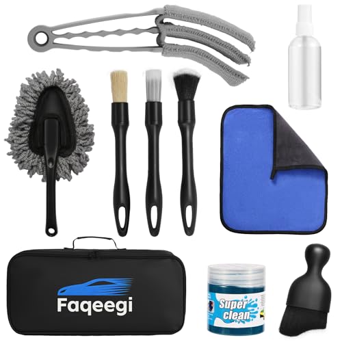 10-Piece Car Interior Cleaning Kit - 3 Natural Boar Hair Brushes, 3-in-1 AC Vent Brush, 160g Non-Toxic Gel, Microfiber Duster, 100ml Food-Grade Spray Bottle | Multi-Scenario for Auto