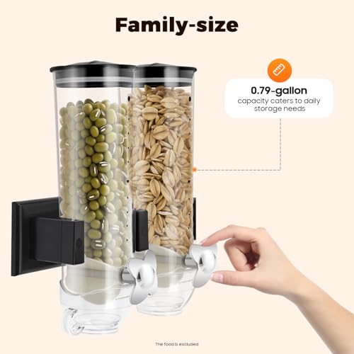 Wall-mounted Food Dispenser, 3L 2 Buckets Coffee Bean Candy Rice Dispenser, Dry Food Dispenser Cereal Dispenser Grain Storage Dispenser for Home, Kitchen, Countertop, Cutlery Rack (Black) - color: Black