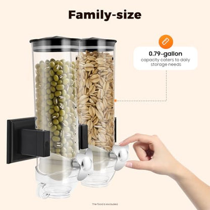 Wall-mounted Food Dispenser, 3L 2 Buckets Coffee Bean Candy Rice Dispenser, Dry Food Dispenser Cereal Dispenser Grain Storage Dispenser for Home, Kitchen, Countertop, Cutlery Rack (Black) - color: Black