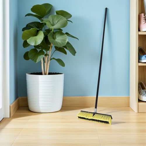 Outdoor Floor Scrub Brush with Aluminum Alloy Threaded Head, 80cm Long Handle Heavy Duty Patio and Sidewalk Broom for Concrete Driveway, Tub and Tile Cleaning in Home and Garden