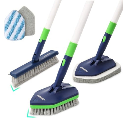 BOOMJOY 4 in 1 Shower Cleaning Brush, 58" Extendable Tub and Tile Scrubber Set, Grout Brush with Long Handle, Shower Tile Floor Scrubber for Cleaning Baseboard Bathroom Toilet Kitchen