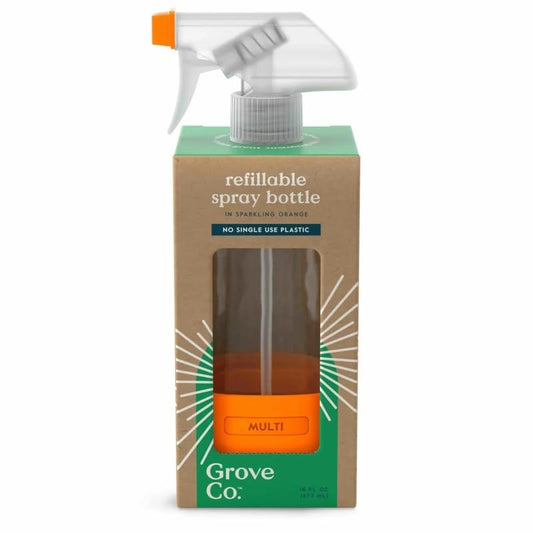 Grove Co. Reusable Cleaning Glass Spray Bottle – 16 oz Refillable Spray Bottle with Sparkling Orange Protective Silicone Sleeve, Slide & Snap Labeling System for Cleaning Concentrates, 1-Pack - color: Sparkling Orange, size: 16 Ounce (Pack of 1)