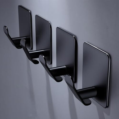 DELITON 4 Pack Adhesive Hooks - Towel Hook for Hanging Towels, Clothes and Bags, Matte Black Stainless Steel, Stick on Wall for Bathroom and Kitchen - color: Carbon Black