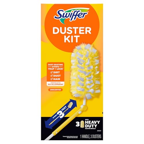 Swiffer Duster Kit with 3 ft Extendable Handle, Heavy Duty Dusting Starter Kit with 3 Refills, for Ceiling Fans, Vents and Hard to Reach Places - size: 4 Piece Set