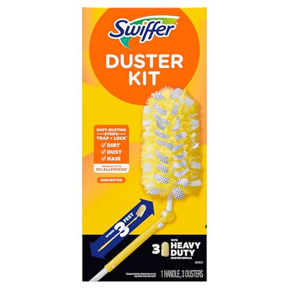 Swiffer Duster Kit with 3 ft Extendable Handle, Heavy Duty Dusting Starter Kit with 3 Refills, for Ceiling Fans, Vents and Hard to Reach Places - size: 4 Piece Set