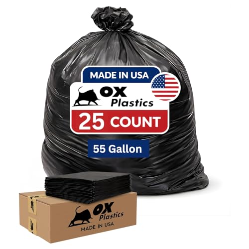 55 Gallon Trash Bags Heavy Duty – Large Black Contractor Bags 36x52" – Industrial, Yard Waste, Lawn & Leaf, Construction Garbage Can Liners – Made in USA (3 Mil, 25 Count) - size: 1 Count (Pack of 25)