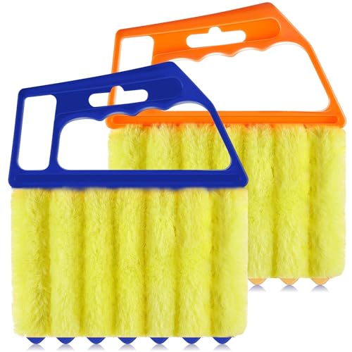 Geiserailie 2 Pcs Window Venetian Blind Cleaner Duster Tool Washable 7 Fingers Dusting Cleaner and Air Vent Shutter Brush Blinds Air Conditioner Fan Duster Dirt Housekeeping Tool (Orange Blue) - color: Orange Blue