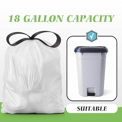 18 Gallon 120 Counts Strong Drawstring Trash Bags Garbage Bags by Teivio, Bathroom Trash Can Bin Liners, Plastic Bags for home office kitchen, White - style: 120-18Gallon-White