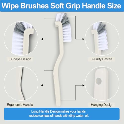 Asltw Small Scrub Brush Set, 6 pcs Cleaning Brush for Window Tracks, Grout, Corners and Crevices, Angled Bristles for Deep Cleaning, Multi Purpose Detail Brush for Kitchen and Bathroom (Silvery white)