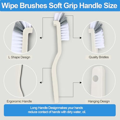 Asltw Small Scrub Brush Set, 6 pcs Cleaning Brush for Window Tracks, Grout, Corners and Crevices, Angled Bristles for Deep Cleaning, Multi Purpose Detail Brush for Kitchen and Bathroom (Silvery white)