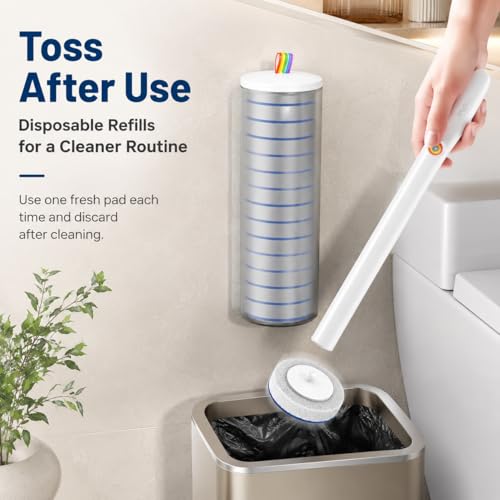 Disposable Toilet Cleaning Brush Kit with 18 Refill Heads, One-Press Release, Built-in Cleaning Solution, Wall-Mounted Storage, Ideal for Bathroom, Home, Rental and Airbnb - size: 1 Wand + 1 Caddy + 18 Refill Pads