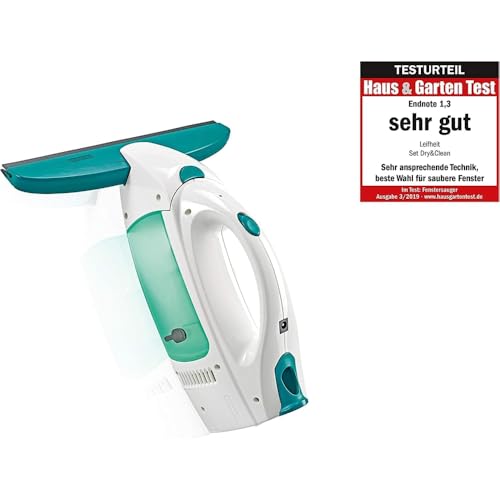 Leifheit Dry & Clean Window Vacuum Cleaner Kit, Up to 35 Mins Power, Battery-Powered Electric Cleaner