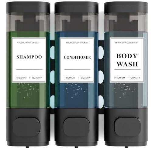 Shampoo and Conditioner Dispenser – Wall-Mounted Shower Soap Dispenser, No-Drill Installation, Lockable, 900 ml Capacity,for Bathroom & Hotel or Airbnb (Black, 3-Pack) - color: Black-3-pack