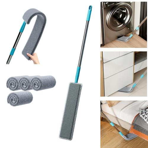 2026 Upgraded Retractable Gap Dust Cleaner, Flat Duster with Extension Pole (60in), Gap Mop for Under Appliances, Under Fridge Cleaning Tool, with 4 Microfiber Duster Cloths