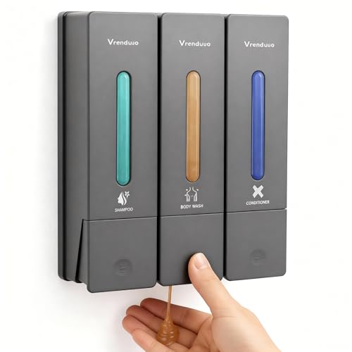 Shampoo and Conditioner Dispenser,Shower Dispenser 3 Chamber No Drill,Shower Soap Dispenser Wall Mounted for Bathroom Hotel with Upgrade Pump Head,3 * 400ml, (Gray 3 Chamber) - color: Gray 3 Chamber