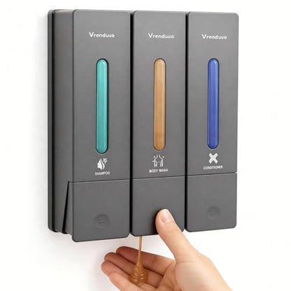 Shampoo and Conditioner Dispenser,Shower Dispenser 3 Chamber No Drill,Shower Soap Dispenser Wall Mounted for Bathroom Hotel with Upgrade Pump Head,3 * 400ml, (Gray 3 Chamber) - color: Gray 3 Chamber