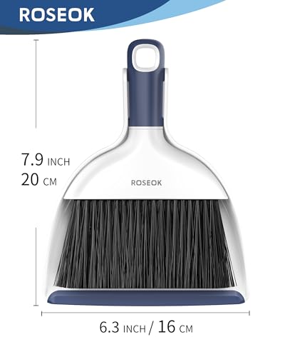 ROSEOK Mini Broom and Dustpan Set for Cleaning, Compact Desktop Dustpan with Brush for Kitchen Counter, Office, Car, Navy Blue, 1 Pack
