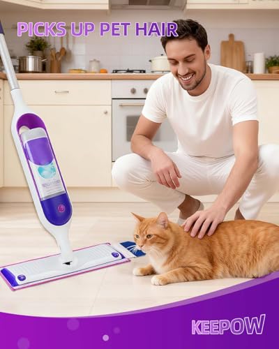 Reusable Power Mop Refills Pads with Unique Scrubbing Pads Compatible with Swiffer PowerMop Microfiber Power Mop Pads Refill for 13-15'' Spray Mops Washable Pads for Multi-Surface Floor Cleaning 8PCS - color: Purple-6 Pack