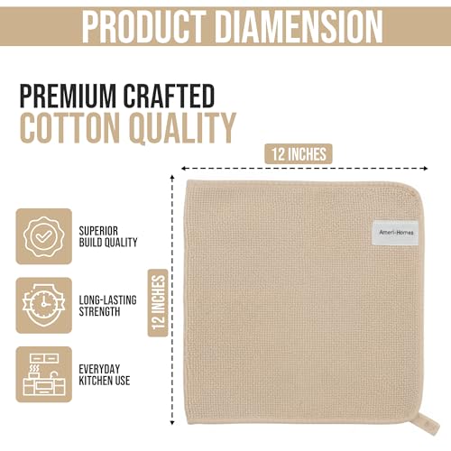 Ameri-Homes Microfiber Cleaning Cloths 12 x 12 Inches, 400 GSM Ultra Soft, Lint-Free & Scratch-Free, Highly Absorbent Towels for Car, Kitchen, Glass & Home Cleaning, Pack of 6 (Light Brown) - color: Light Brown