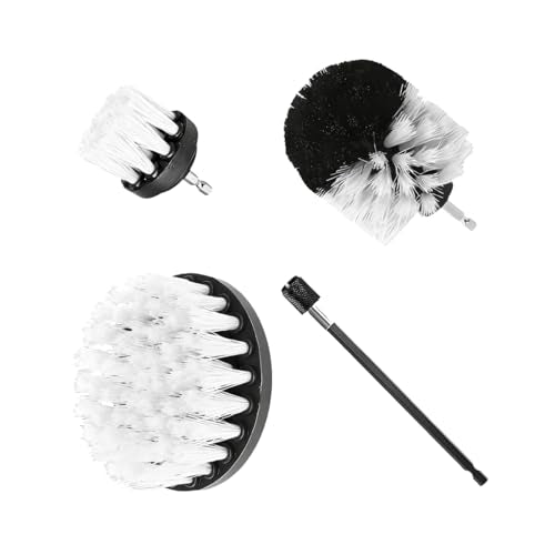 4PCS/Set Car Drill Brush Attachment Set, Vehicle Drill Scrub Brushes Kit with Extended Long Rod, Automotive Power Cleaning Scrubber Accessories, Universal for SUV, Sedan, Truck (White) - color: White