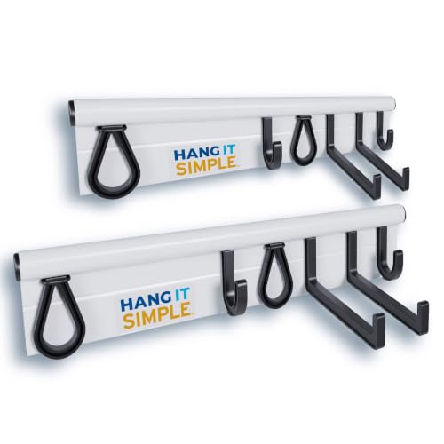 36” Garage Wall Organizer System – Modular Tool & Utility Storage Rail with Hooks & Rubber Loops – Heavy Duty Wall Mount for Garage, Garden, Laundry & Utility Rooms – Made in USA - color: White