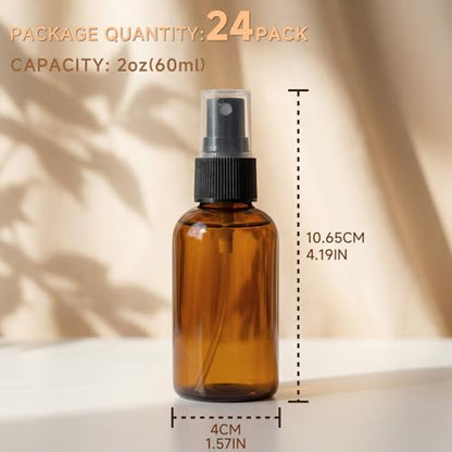 2 oz Amber Small Spray Bottle, Empty Spray Bottles plastic spray bottles Fine Mist Spray for Hair, Travel, Plants, Cleaning Solutions and Skin Care (24)
