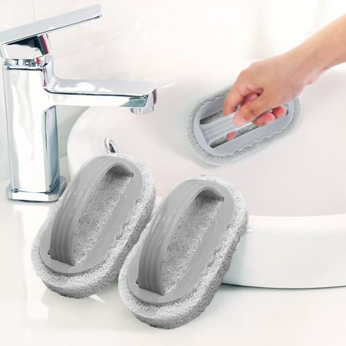 2PCS Magic Cleaning Sponge,Shower Cleaner Brush,Multi Function Handheld Cleaning Sponge Brush,for Kitchen and Bathroom Ideal for Glass Walls and Ceramics,Gery