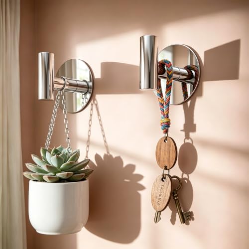 Heavy Duty Adhesive Hooks, Stainless Steel Towel Hooks for Bags, Towels, Robes, Hats, Aprons – No Drill Bathroom, Kitchen, Hotel Wall Hooks (Chrome, 4 Pack) - color: Chrome, size: Adhesive "T" Shape- 4 Pack