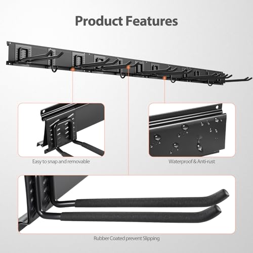 Garage Organizer - 64 Inch Wall Mount Tool Storage, 20PCs Heavy Duty Garden Tool Organizer with Adjustable Hooks, Max 900 lbs