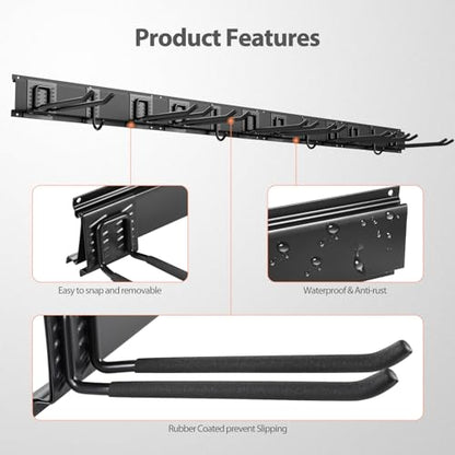 Garage Organizer - 64 Inch Wall Mount Tool Storage, 20PCs Heavy Duty Garden Tool Organizer with Adjustable Hooks, Max 900 lbs