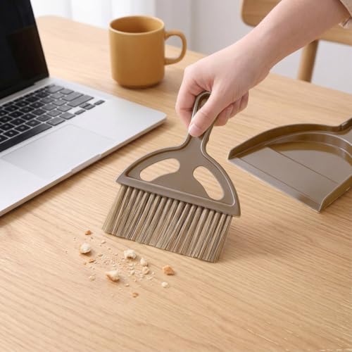 Mini Broom and Dustpan Set - Compact Small Hand Broom with Soft Bristles, Portable Desktop Cleaning Tool for Kitchen Counter, Desk, Drawer, Pet Litter & Car Interior (Coffee) - color: Coffee