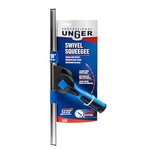 Unger Professional Connect and Clean 18” Swivel Window and Glass Cleaning Squeegee with EZ Change, Large Surfaces with Streak-Free Results, Swiveling Head for Corners and Edges, Rubber Replacement - size: 5", style: Swivel Squeegee II