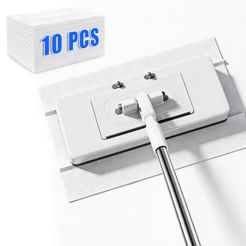 New 2-in-1 Push Clamp Lazy Mop – Hands Free Flat Mops, Quick Mopping & Sweeping, Compatible with Most Pads, Adjustable Handle, Perfect for Homes with Kids & Pets, 10 Dust Cloths(Large Flat Mop) - size: Large Flat Mop