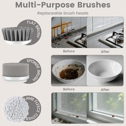 Electric Spin Scrubber, Cordless Bathroom Cleaning Brush IPX6 Waterproof with 6 Replaceable Heads, Power Scrubber for Bathtub, Tiles, Car Wash, Kitchen & Multi-Surface Home Cleaning